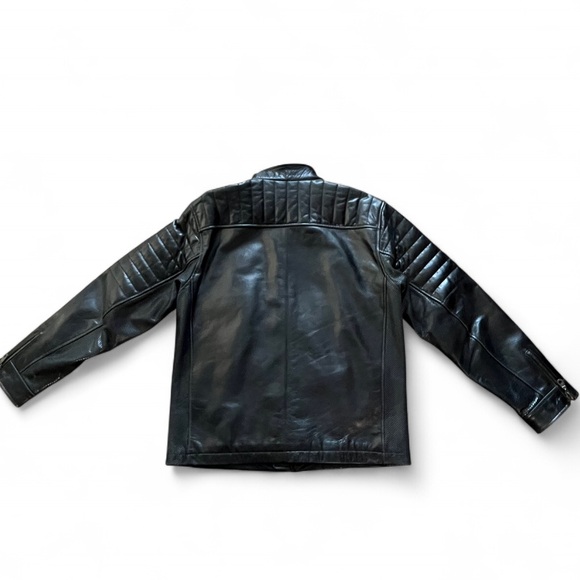 Tommy Hilfiger Men’s Black Leather Moto Jacket L | Genuine Leather Quilted Biker - Picture 3 of 10